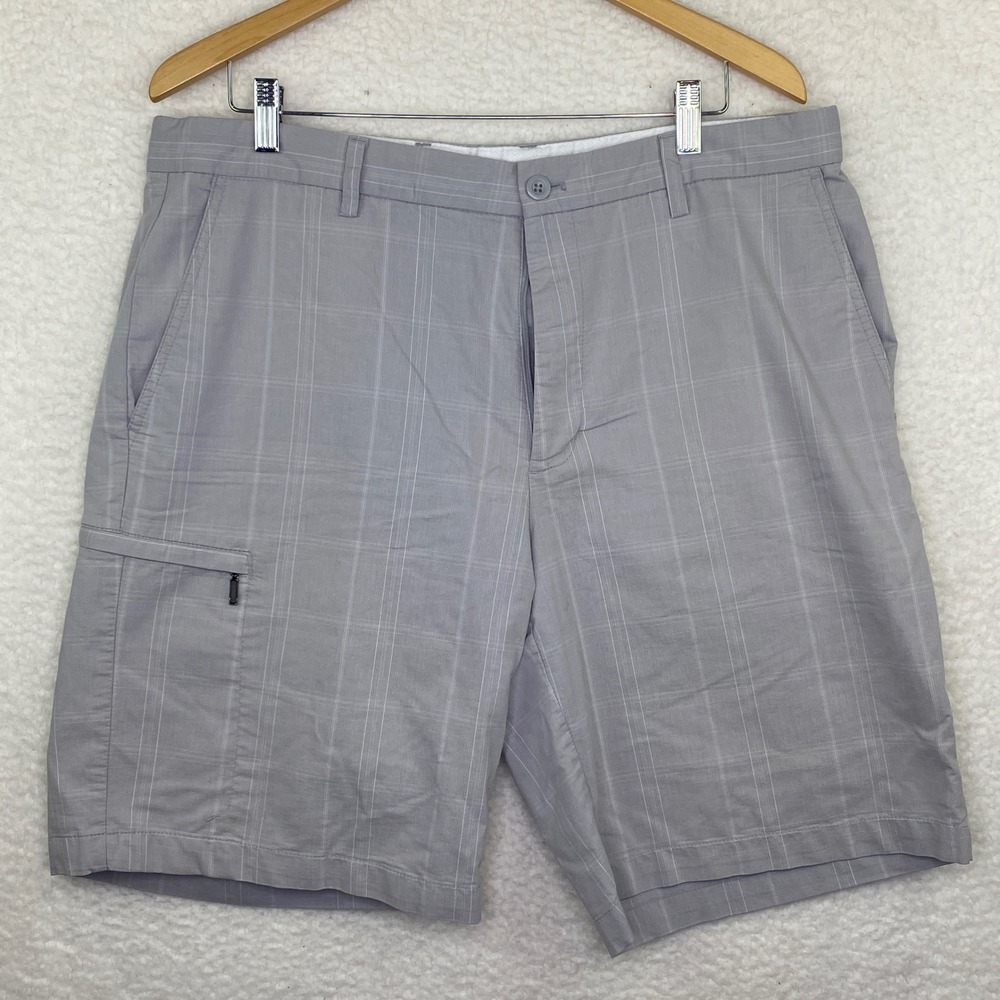 PGA Tour Mens Grey Plaid Flat Front Golf Shorts Performance Size 36